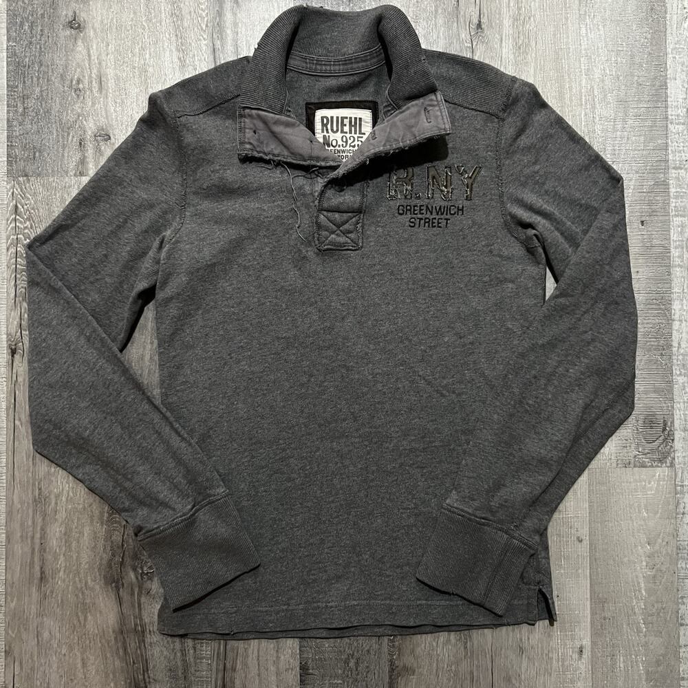 Ruehl 925 Heavy Grey Henley Collar Rugby Greenwich St Long Sleeve New York Sz M